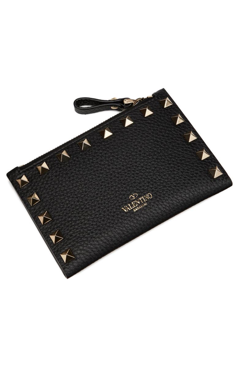 Valentino Garavani Rockstud Zip Coin & Card Pouch, Alternate, color, Nero