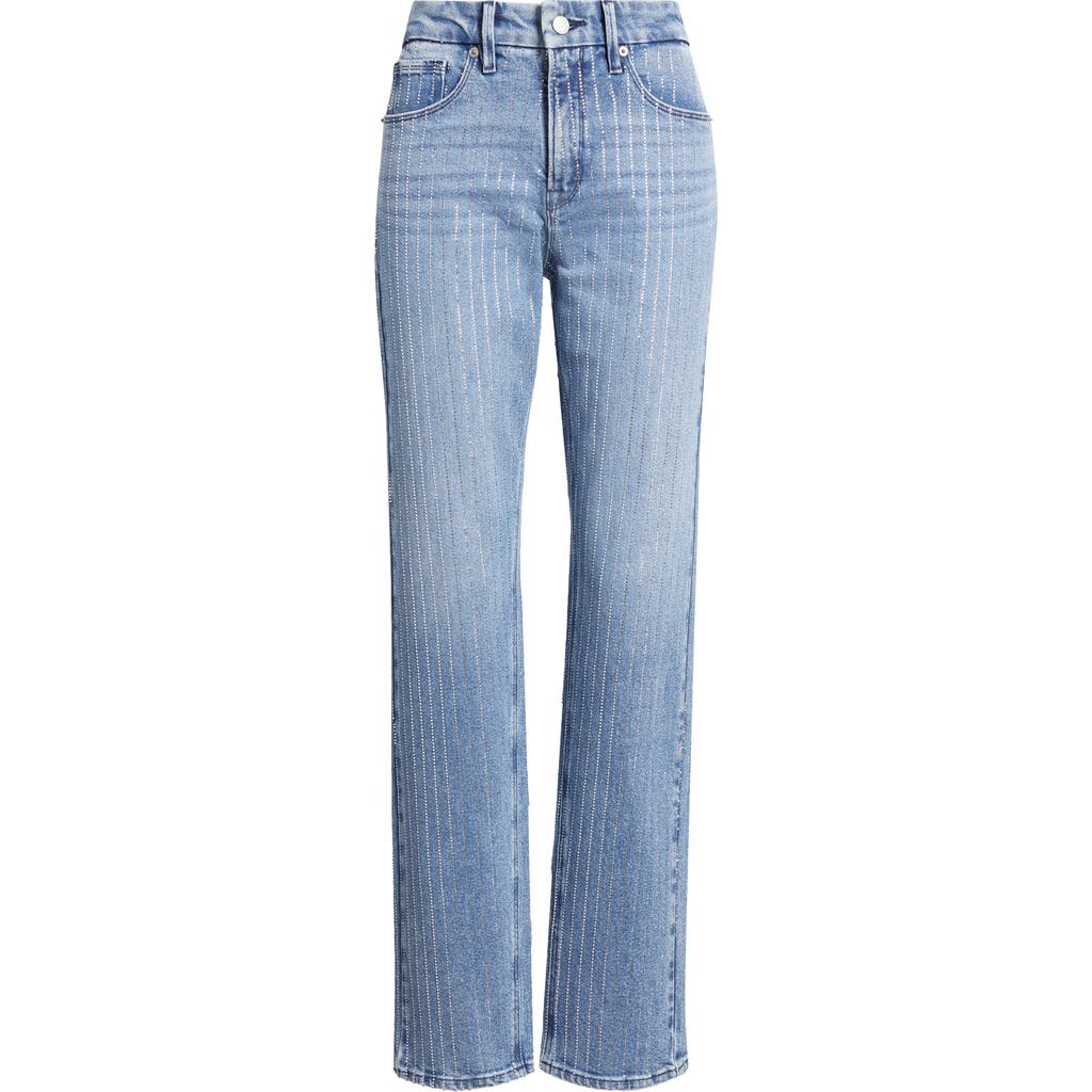Shop Good American Good Icon Rhinestone Straight Leg Jeans In Indigo728