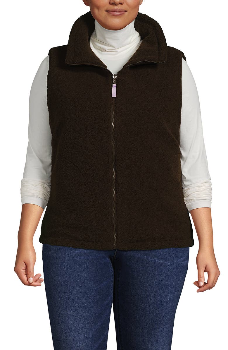 Lands' End High Pile Fleece Reversible Mixed Media Vest, Alternate, color, Rich Coffee/Brown Check