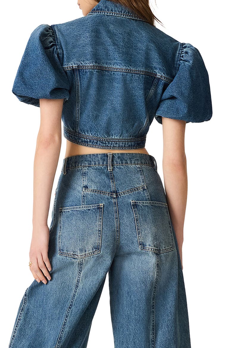 Marcy Cropped Puff Sleeve Jacket, Alternate, color, BLUE HEATHER
