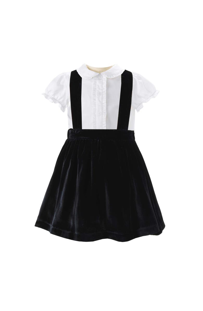 Rachel Riley Eloise Black Silk Velvet Pinafore Set, Main, color, Black