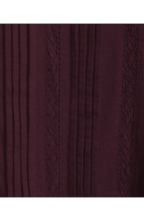 Lands' End Lightweight Jersey Lace Mix Long Sleeve Pintuck Top In Burgundy