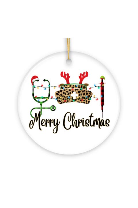 Plaid Nurse Stethoscope Merry Christmas Round Ornament