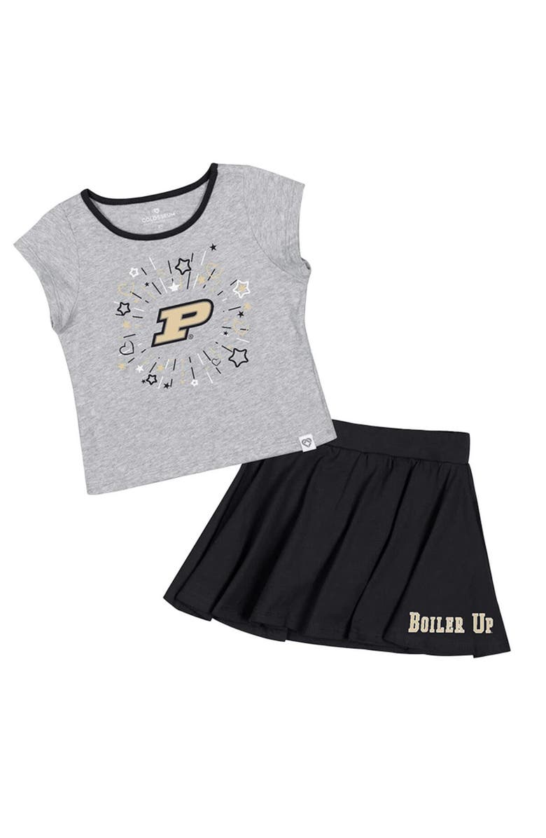 COLOSSEUM Girls Toddler Colosseum Heather Gray/Black Purdue Boilermakers Two-Piece Minds For Molding T-Shirt & Skirt Set, Main, color, 