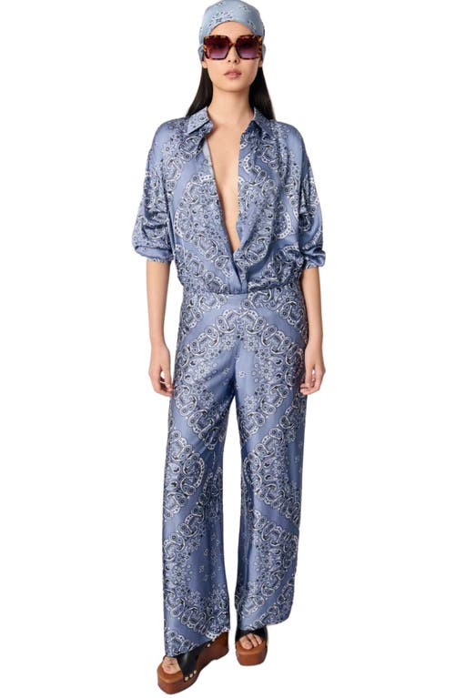 Shop Maje Flowing Patterned Bandana Print Pants In Blue Bandana Print