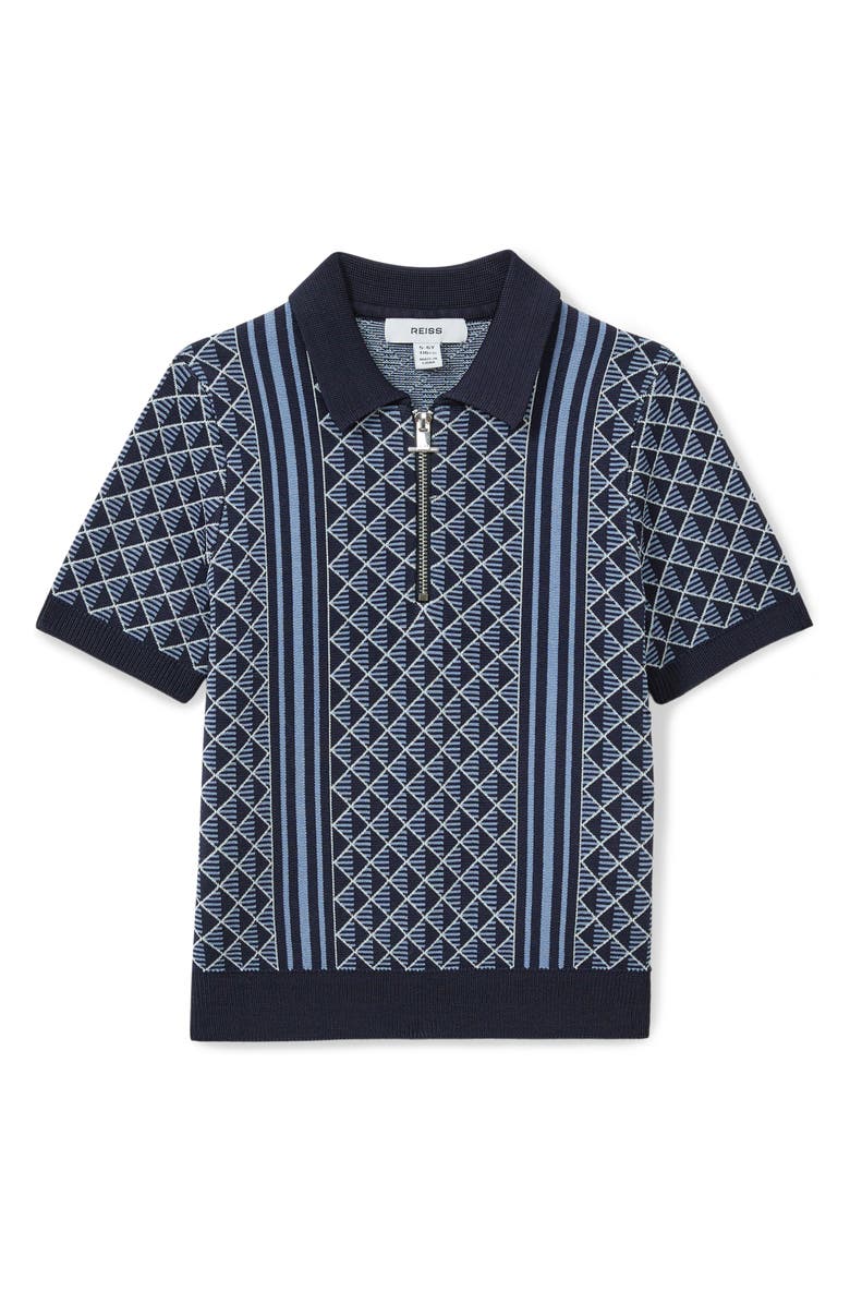 Reiss Kids' Sanderson Jacquard Quarter Zip Polo Sweater, Main, color, 