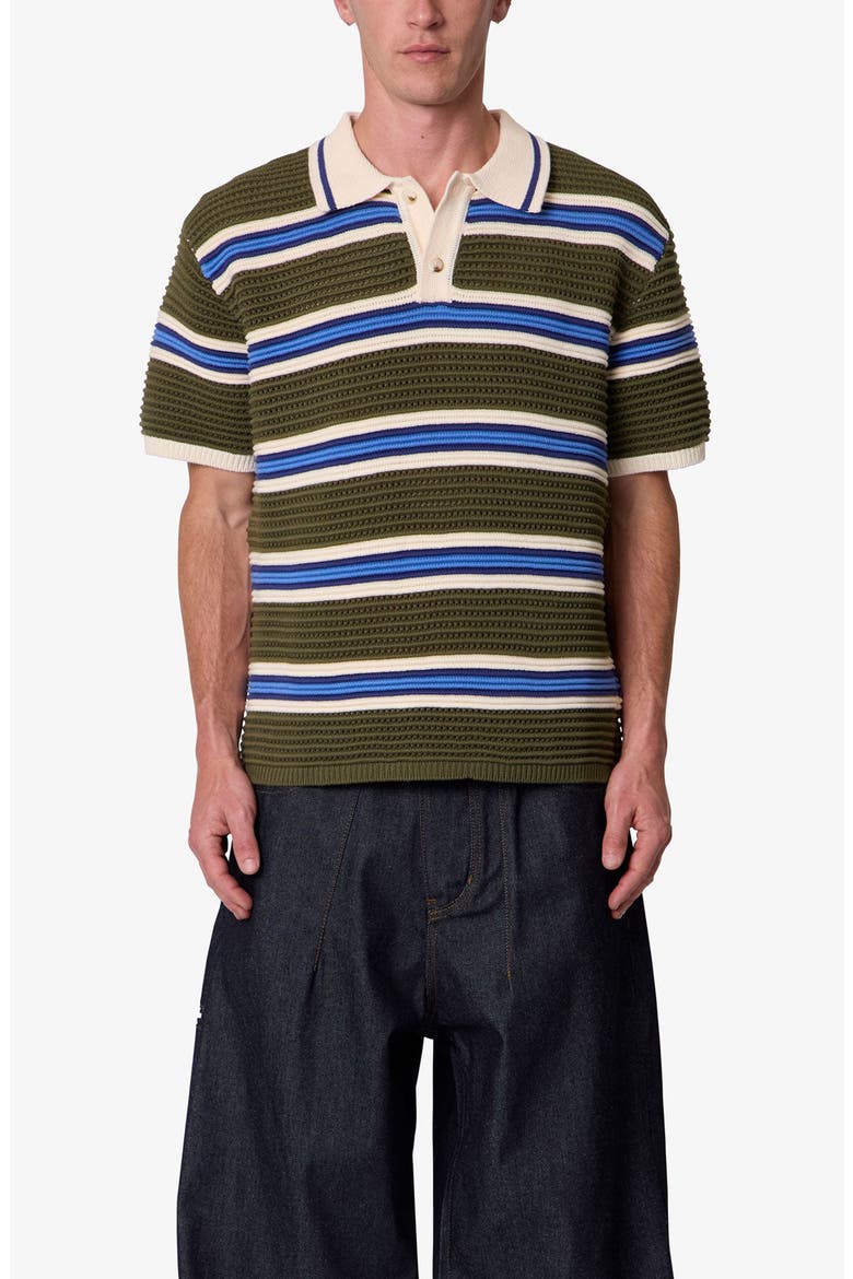 Striped Knit Polo Shirt, Main, color, GREEN MULTI