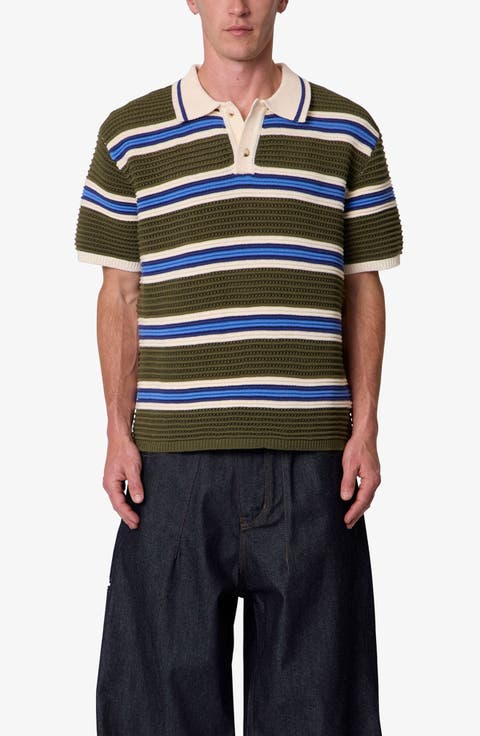 Striped Knit Polo Shirt