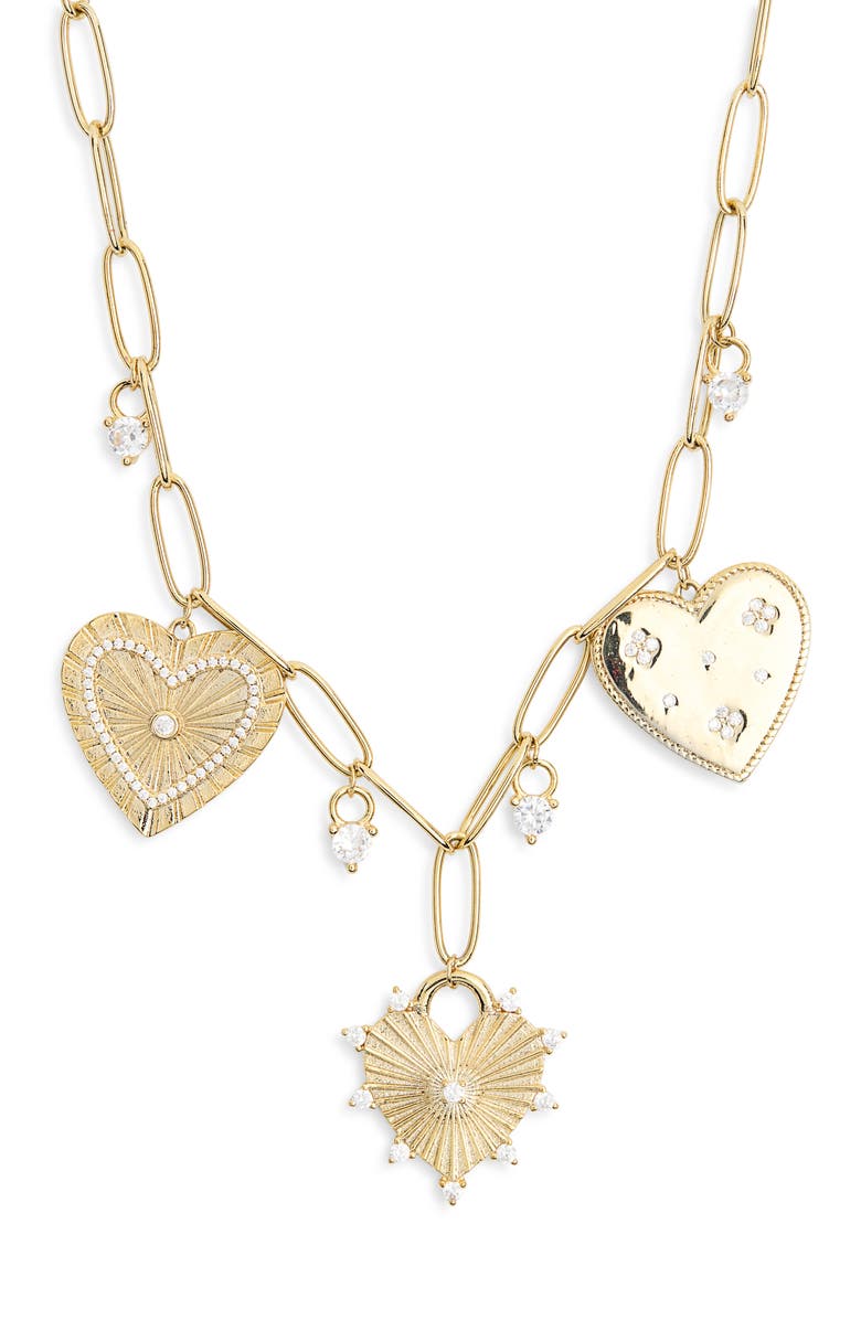Leith Cubic Zirconia Heart Charm Necklace, Alternate, color, Clear- Gold
