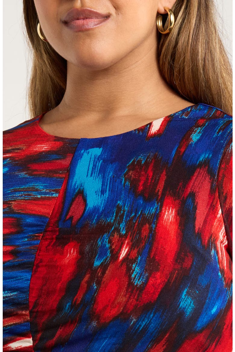Ruched Long Sleeve Dress, Alternate, color, RED BLUE