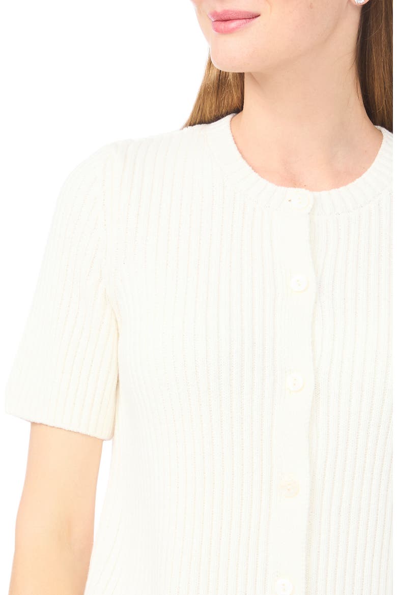 Ribbed Short Sleeve Cardigan, Alternate, color, NEW IVORY