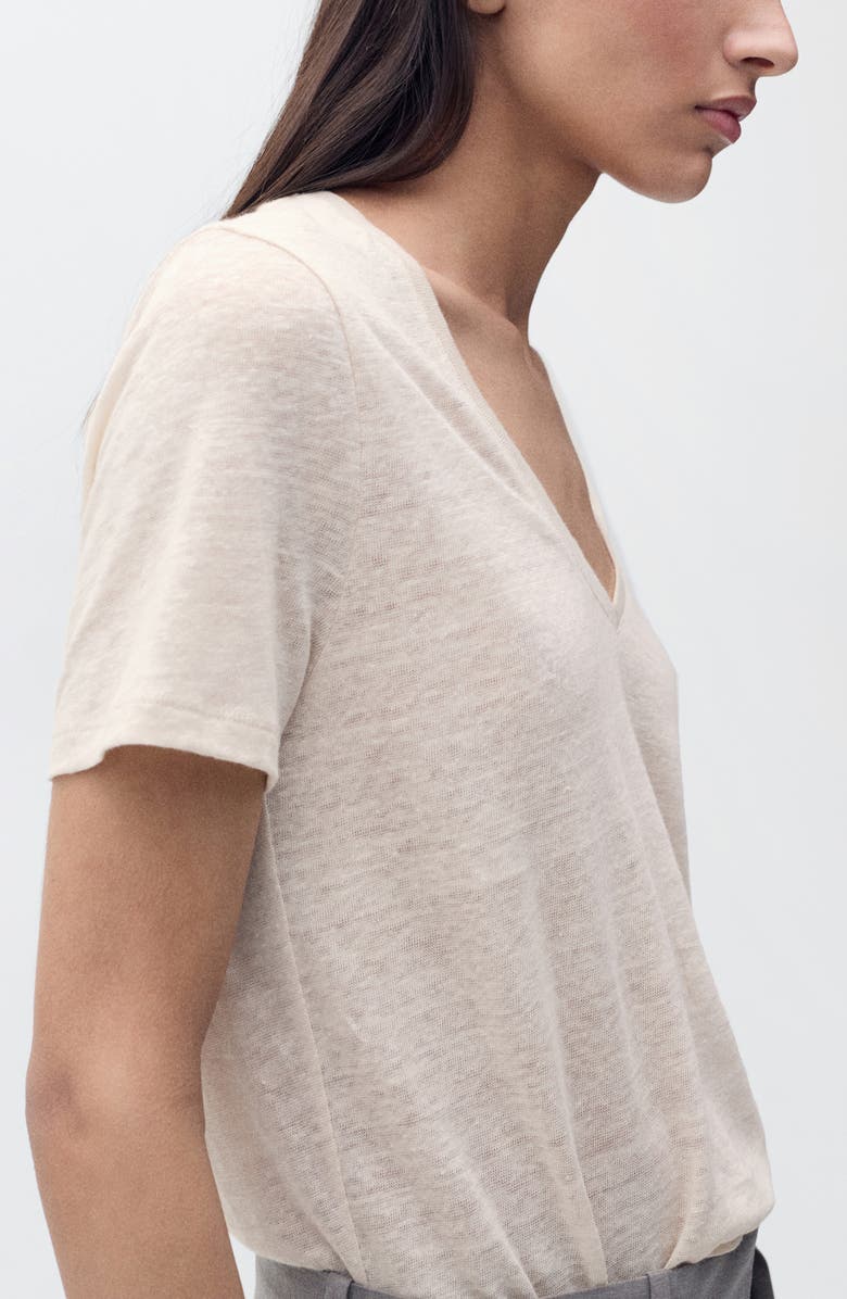 MANGO V-Neck Linen T-Shirt, Alternate, color, Ecru