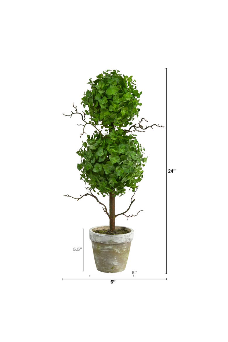 2-ft Eucalyptus Double Ball Topiary Artificial Tree, Alternate, color, Green