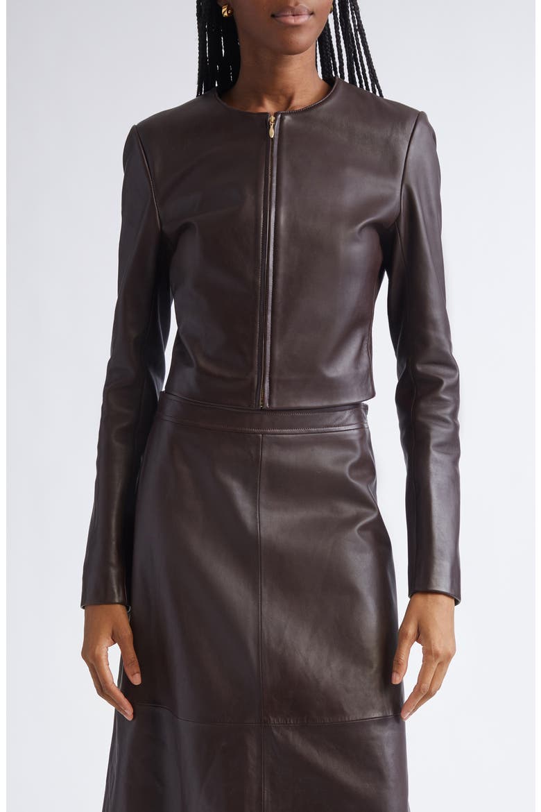 Clarissa Napa Leather Crop Jacket, Main, color, MAHOGANY