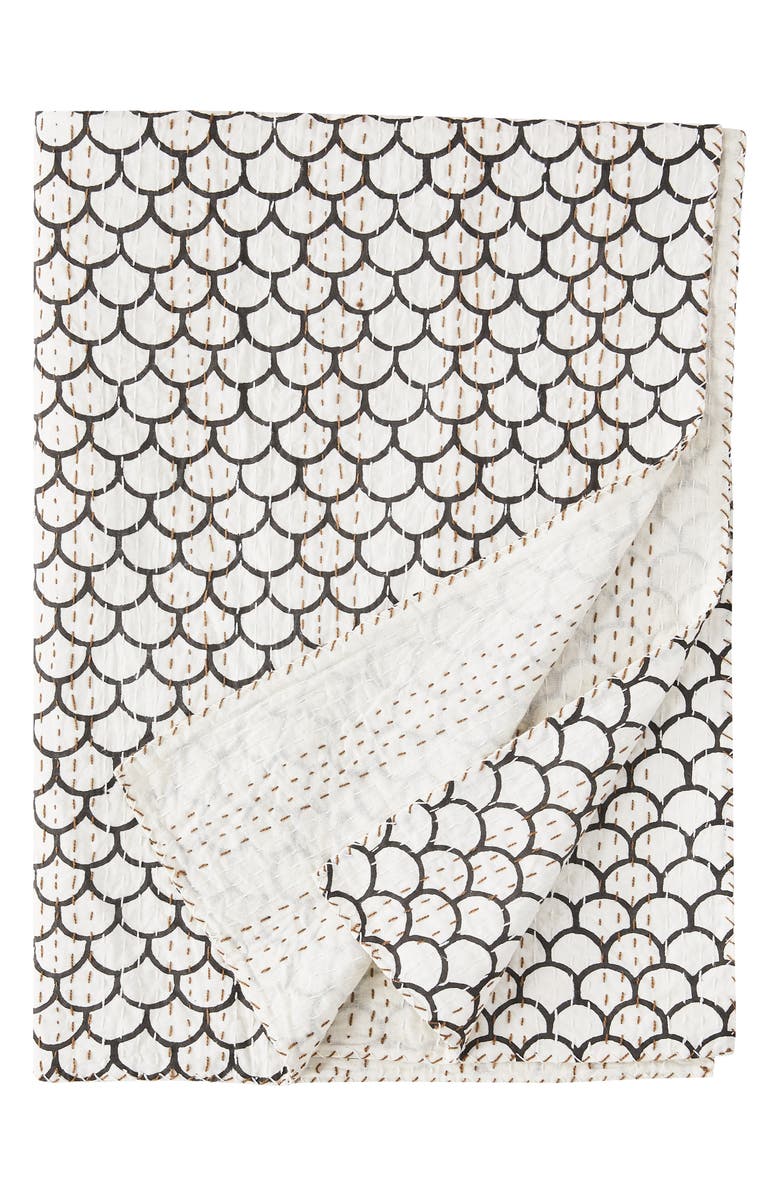 MELANGE HOME Scallop Kantha Cotton Throw Blanket, Main, color, Indigo