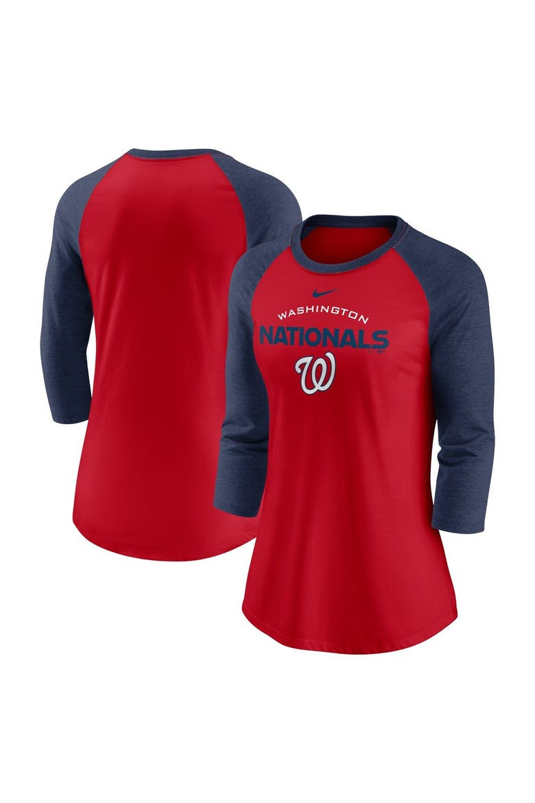 Women's Nike Red/Navy Washington Nationals Modern Baseball Arch Tri-Blend Raglan 3/4-Sleeve T-Shirt, Main, color, Red