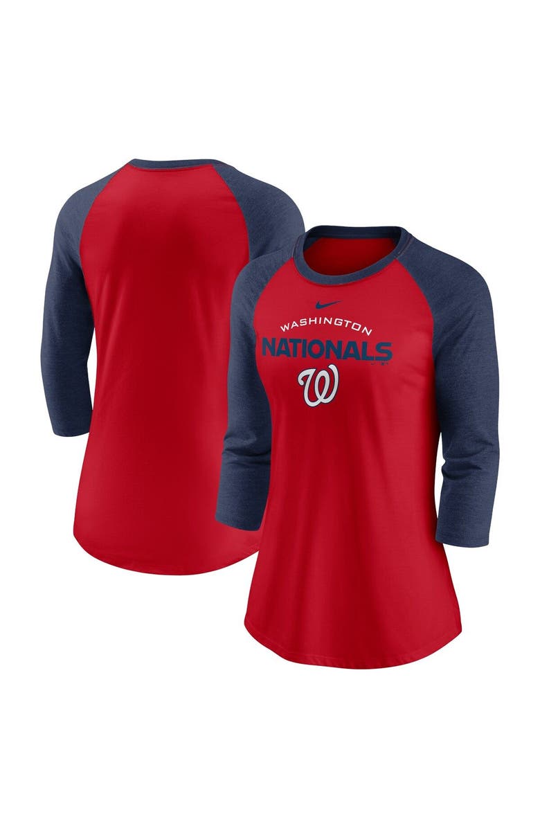 Nike Women's Nike Red/Navy Washington Nationals Modern Baseball Arch Tri-Blend Raglan 3/4-Sleeve T-Shirt, Main, color, Red