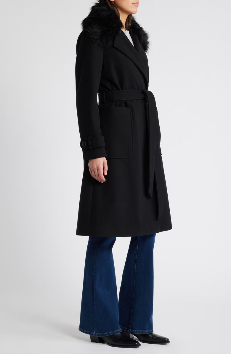 BCBG Max Azria Belted Coat with Removable Faux Fur Collar, Alternate, color,
