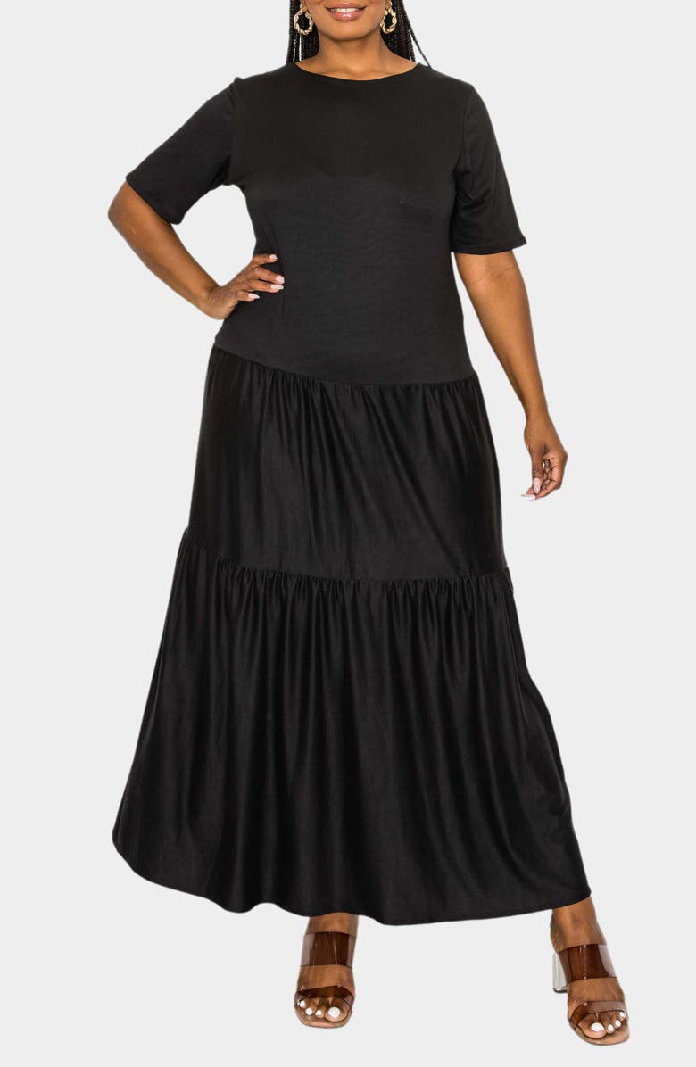 L I V D Jourdan Tiered Maxi Dress, Main, color, Black