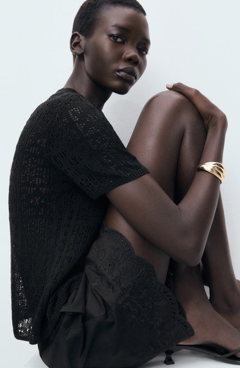 MANGO Short Sleeve Cardigan, Alternate, color, Black