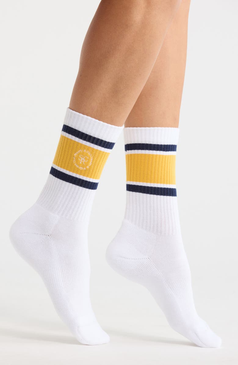 Sporty & Rich Roller Socks, Main, color, White/ Dark Navy/ Faded Gold