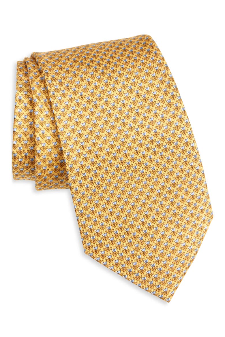 Floral Mulberry Silk Tie, Main, color, YELLOW