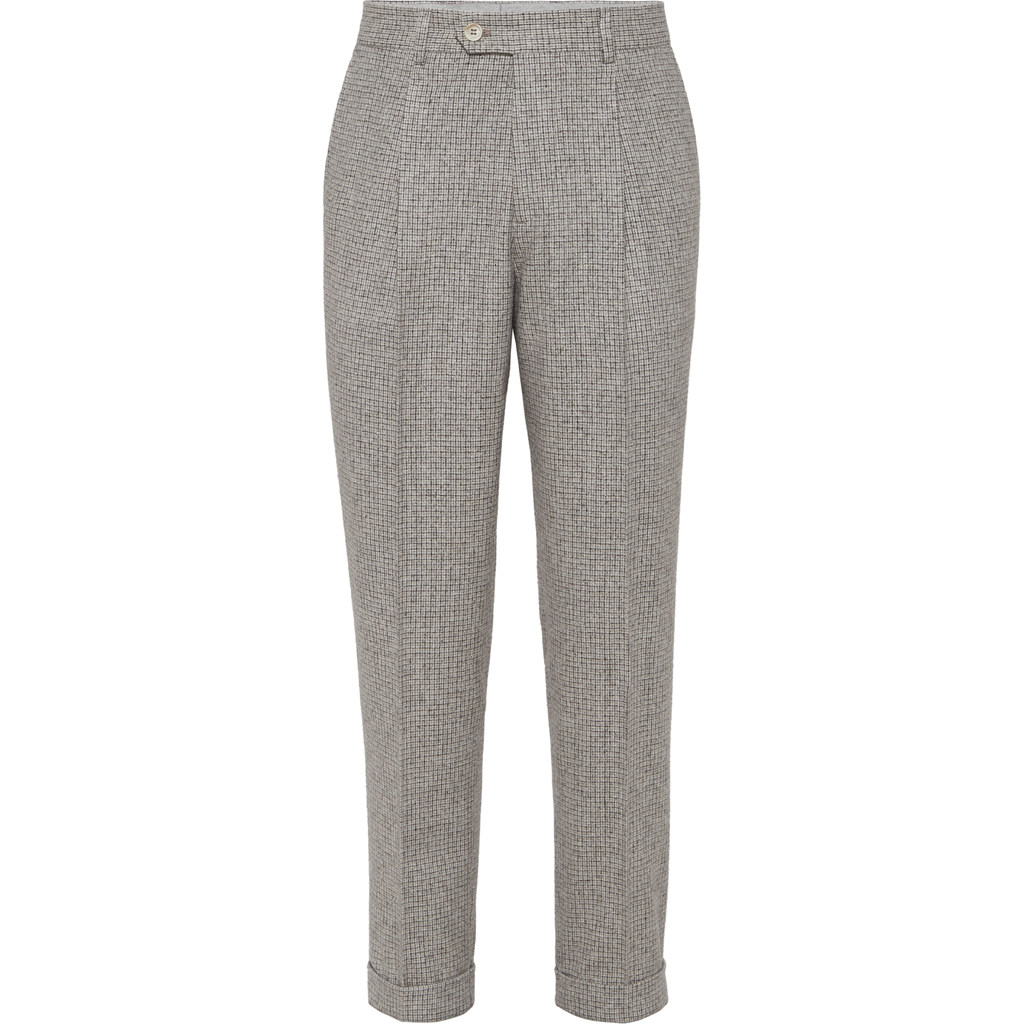 Brunello Cucinelli Pleated-front Check-pattern Trousers In Gray