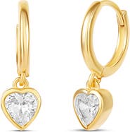 SHYMI Bezel Heart Drop Huggie Hoop Earrings