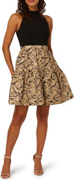 Adrianna Papell Mixed Media Metallic Fit & Flare Dress