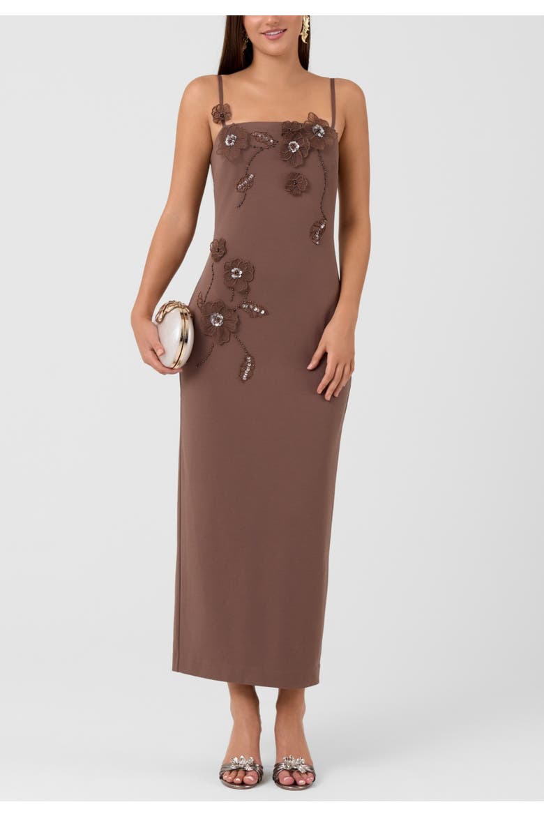 Aurea Embellished Midi Dress, Main, color, Umber