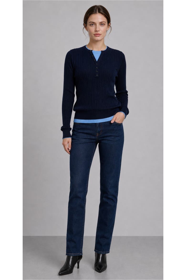 Wool Blend Cable Knit Layered Look Pullover Top, Alternate, color, Deep Navy
