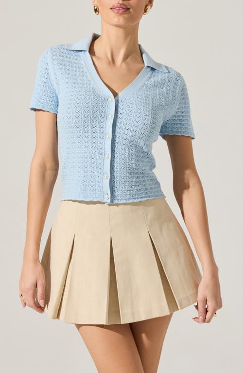Shop Astr The Label Short Sleeve Cardigan In Sky Blue