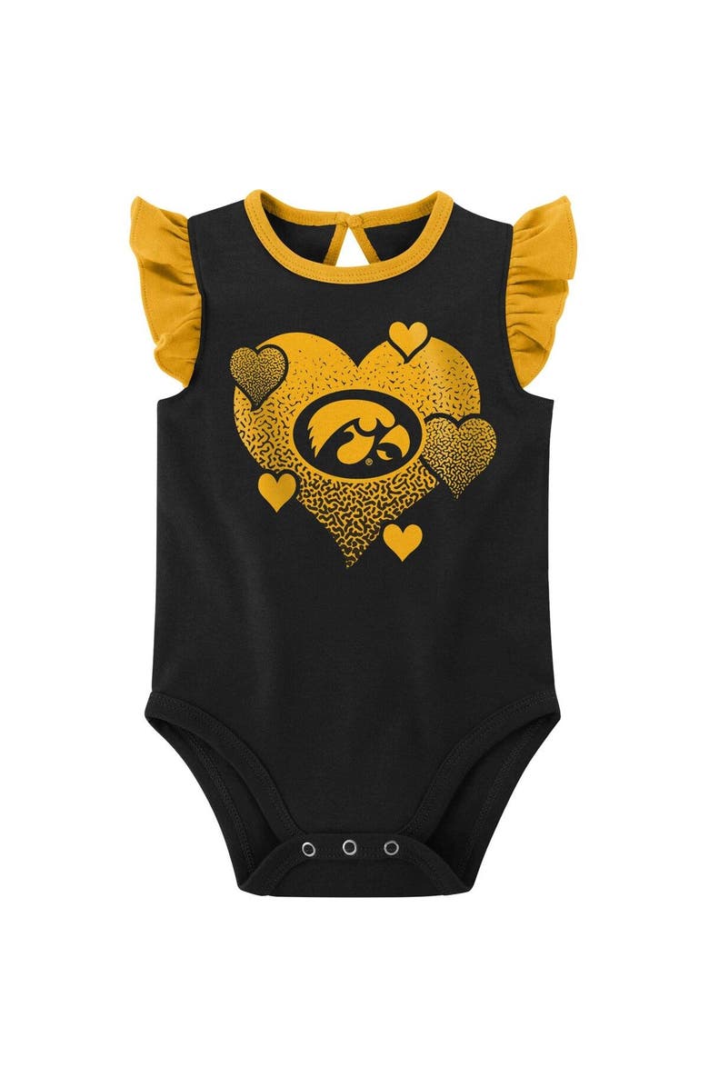 Outerstuff Girls Newborn & Infant Black/Gold Iowa Hawkeyes Spread the Love 2-Pack Bodysuit Set, Alternate, color, 