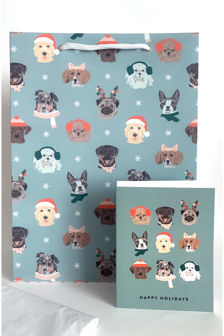 Holiday Dogs Gift Bag Card Set, Main, color, Festive Red And Green