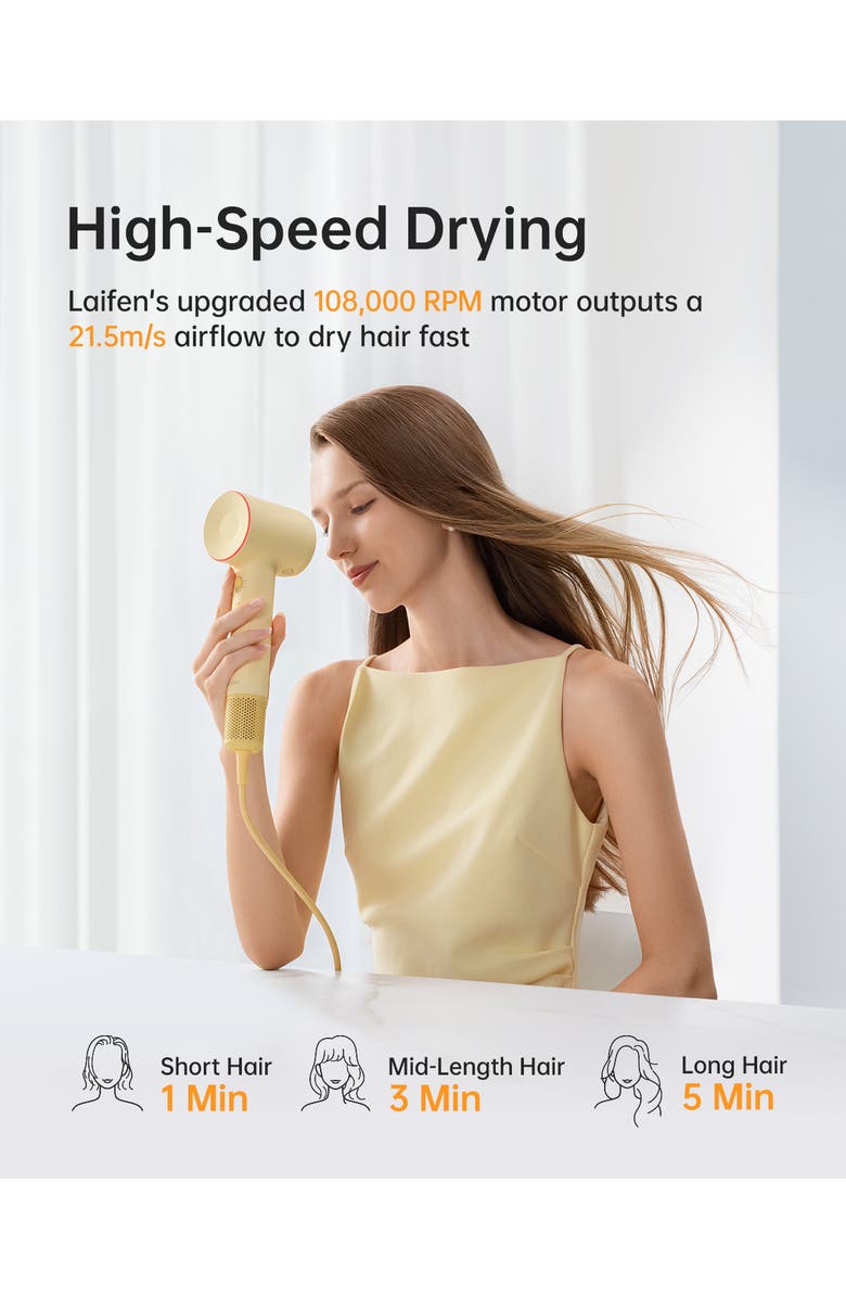 Laifen SE2 Swift Hair Dryer with 3 Nozzles, Alternate, color, Yellow