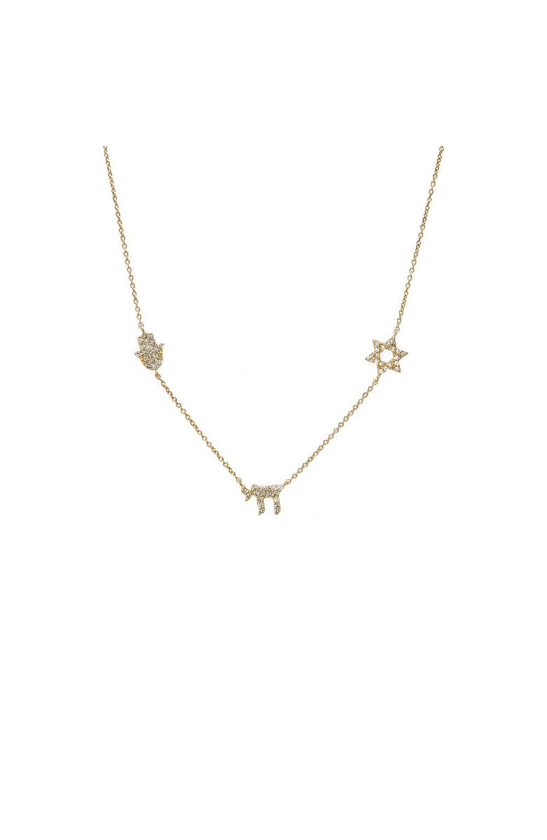 BY ADINA EDEN Diamond Pave Jewish Charms Necklace 14K, Main, color, 14K Gold