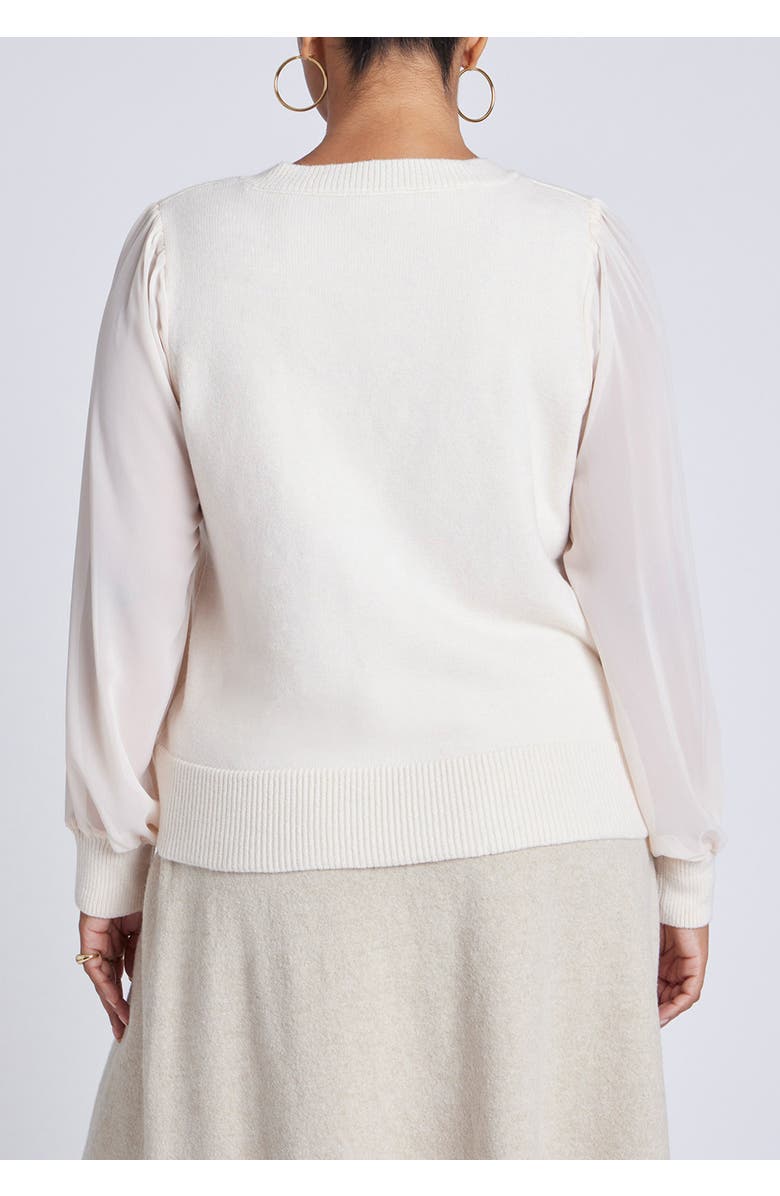 ELOQUII Sheer Sleeve V-Neck Sweater, Alternate, color, Buttercream