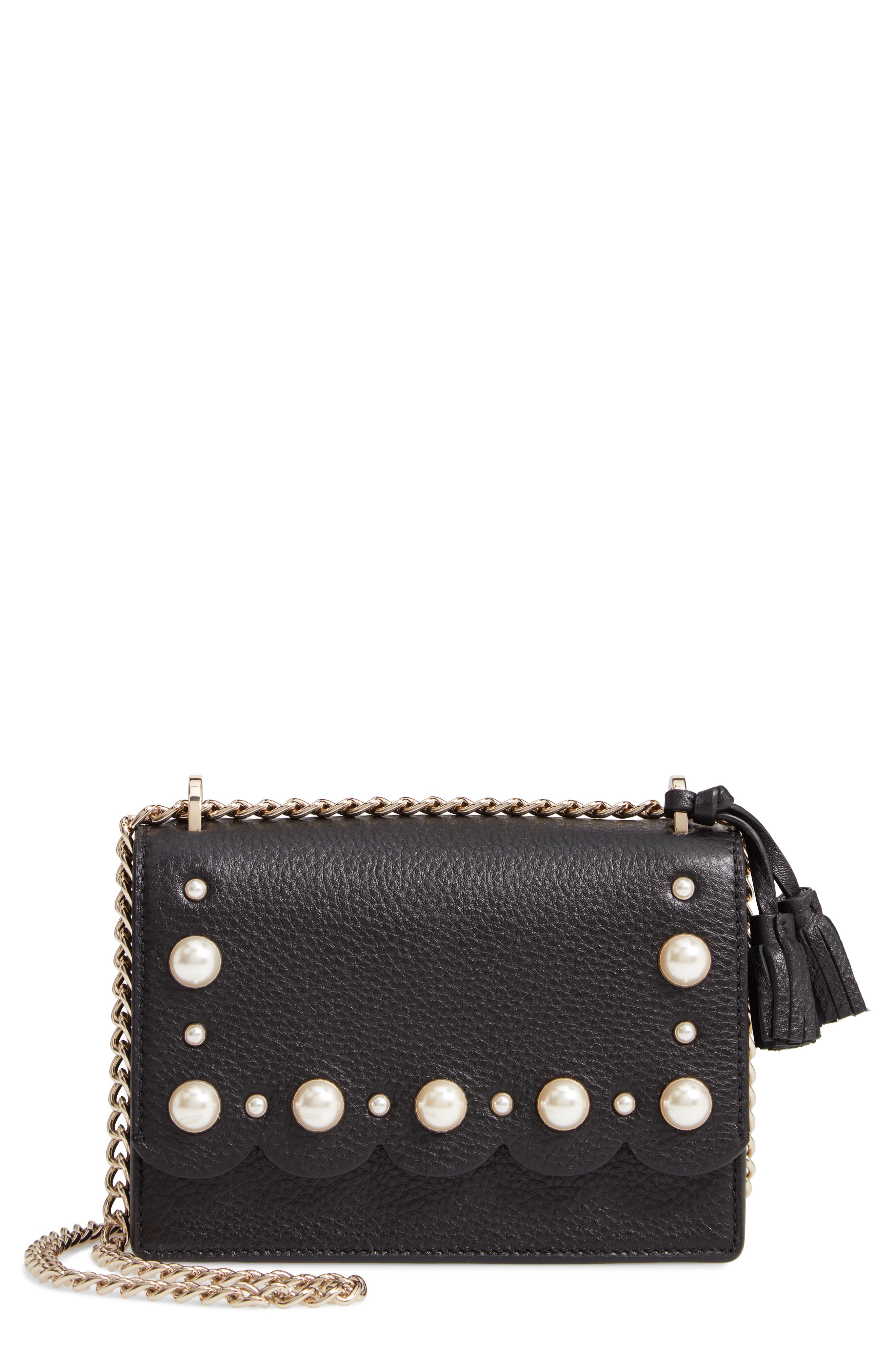 hayes street - hazel studded leather crossbody bag, Main, color, BLACK