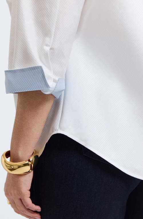 Foxcroft Margie Three-quarter Sleeve Cotton Button-up Shirt In White