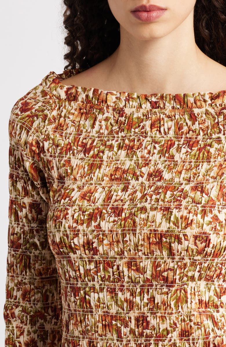 DÔEN Cecillia Floral Smocked Organic Cotton Minidress, Alternate, color, Ivory Reve Des Jardins