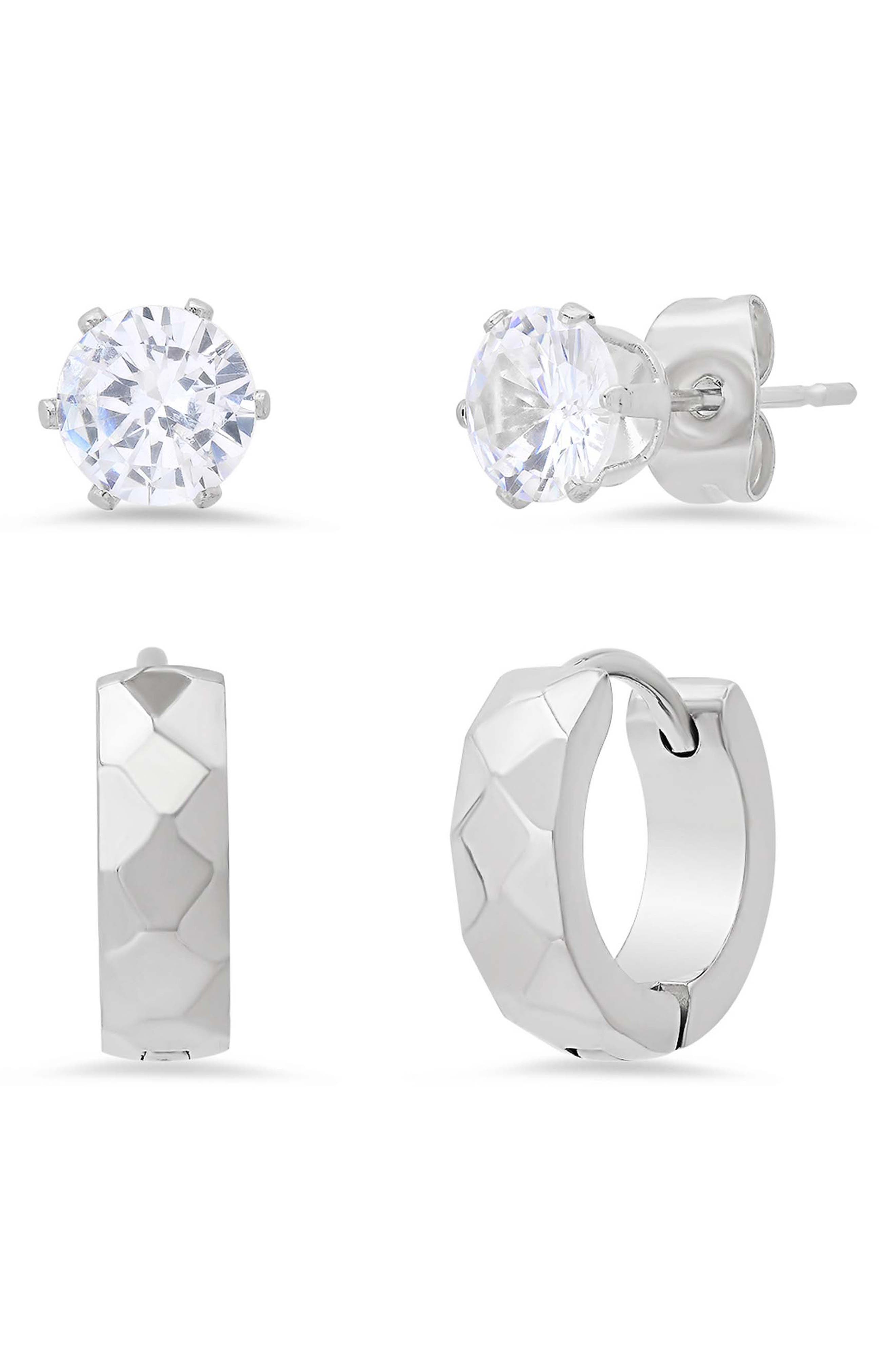 Men's Stainless Steel CZ Stud & Huggie Hoop Earrings