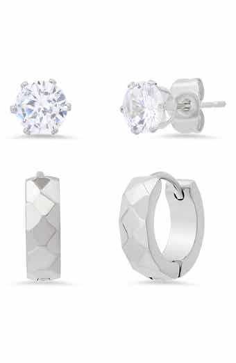 Men's Stainless Steel CZ Stud & Huggie Hoop Earrings