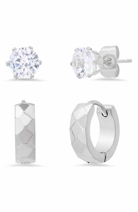 Men's Stainless Steel CZ Stud & Huggie Hoop Earrings