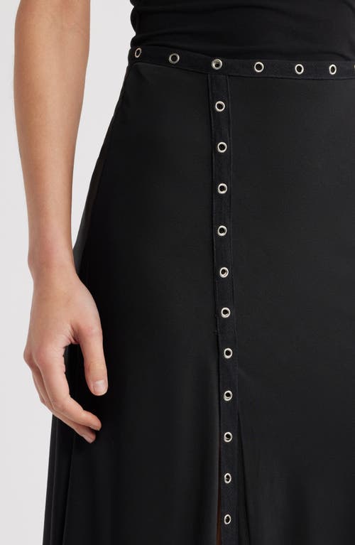 Mistress Rocks Grommet Asymmetric Midi Skirt In Black