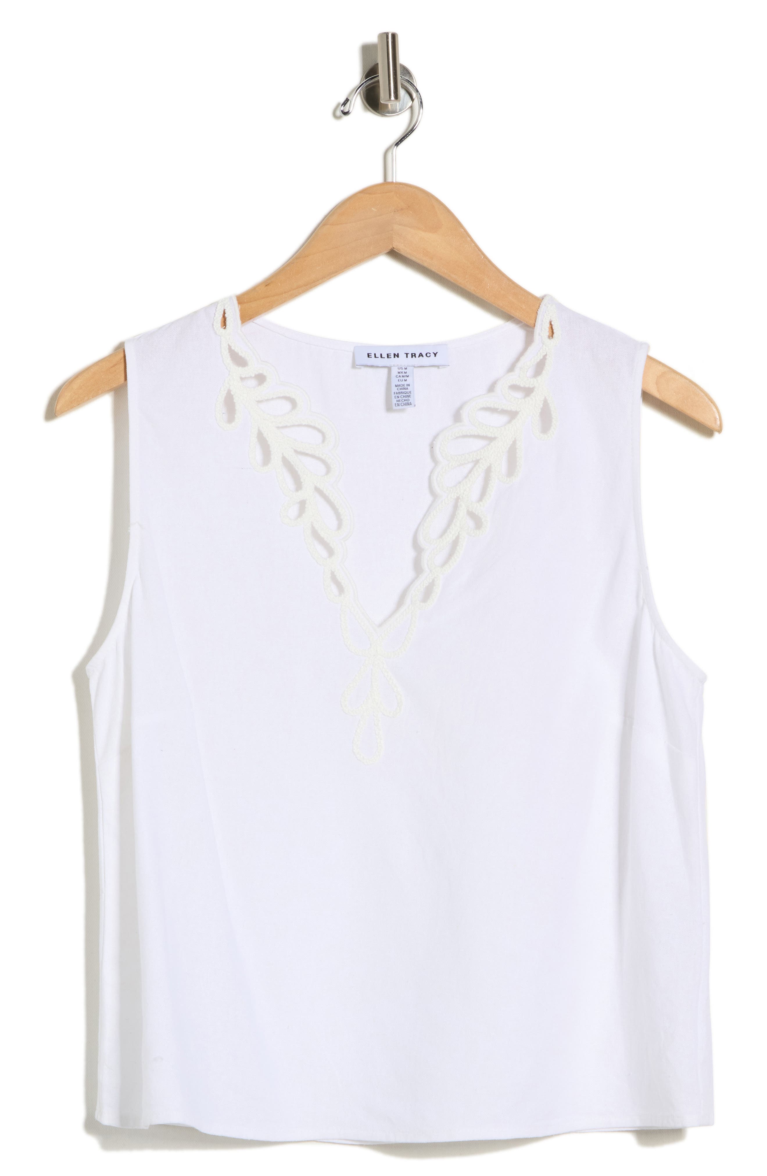 Ellen Tracy Embroidered Eyelet Sleeveless Top