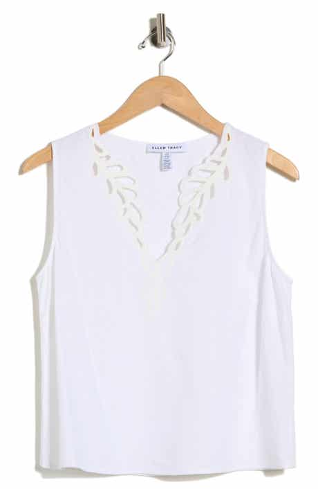 Ellen Tracy Embroidered Eyelet Sleeveless Top
