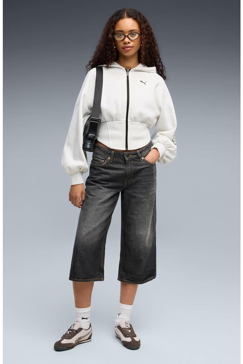 Street Glam Stud Detail Zip Front Hoodie, Alternate, color, WHITE GLOW HEATHER