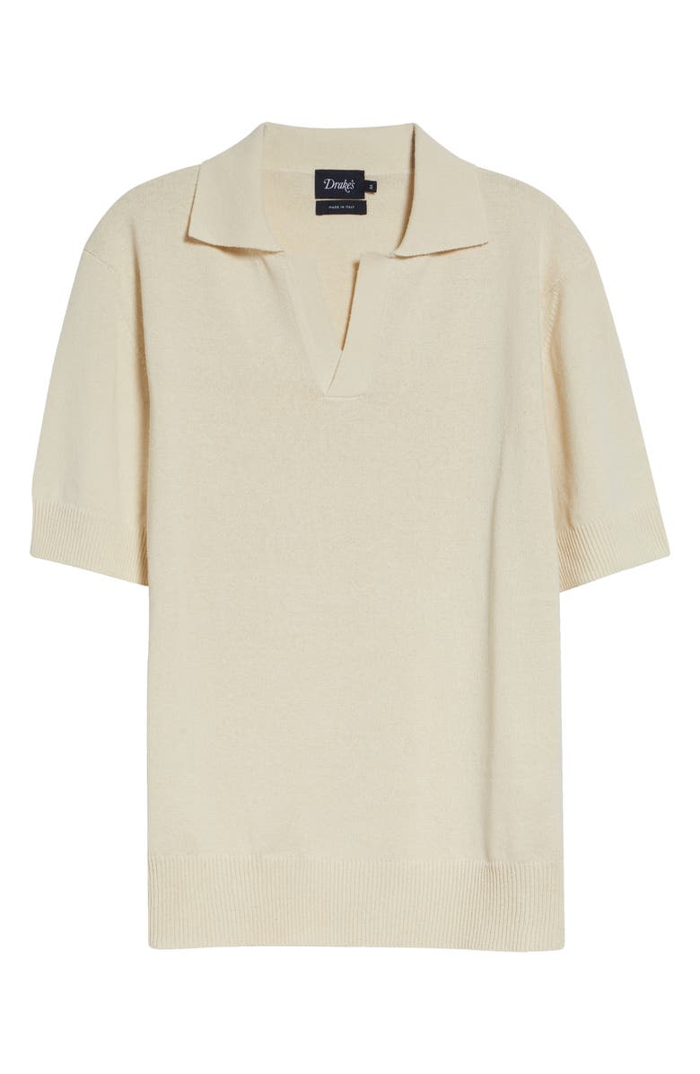 Drake's Short Sleeve Silk Polo Sweater, Main, color, Ecru