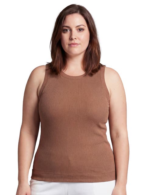 Curvy Basic Ribbed Knit Round Neck Sleeveless Tank Top