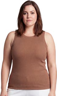 24seven Comfort Apparel Curvy Basic Ribbed Knit Round Neck Sleeveless Tank Top